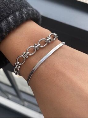 Silver-Tone Stainless Steel Link Chain Bracelet